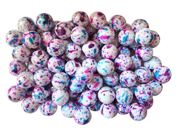 Purple and Blue Splatter Gumball Beads - 28 Purple and Blue Splatter Gumball Beads - 28