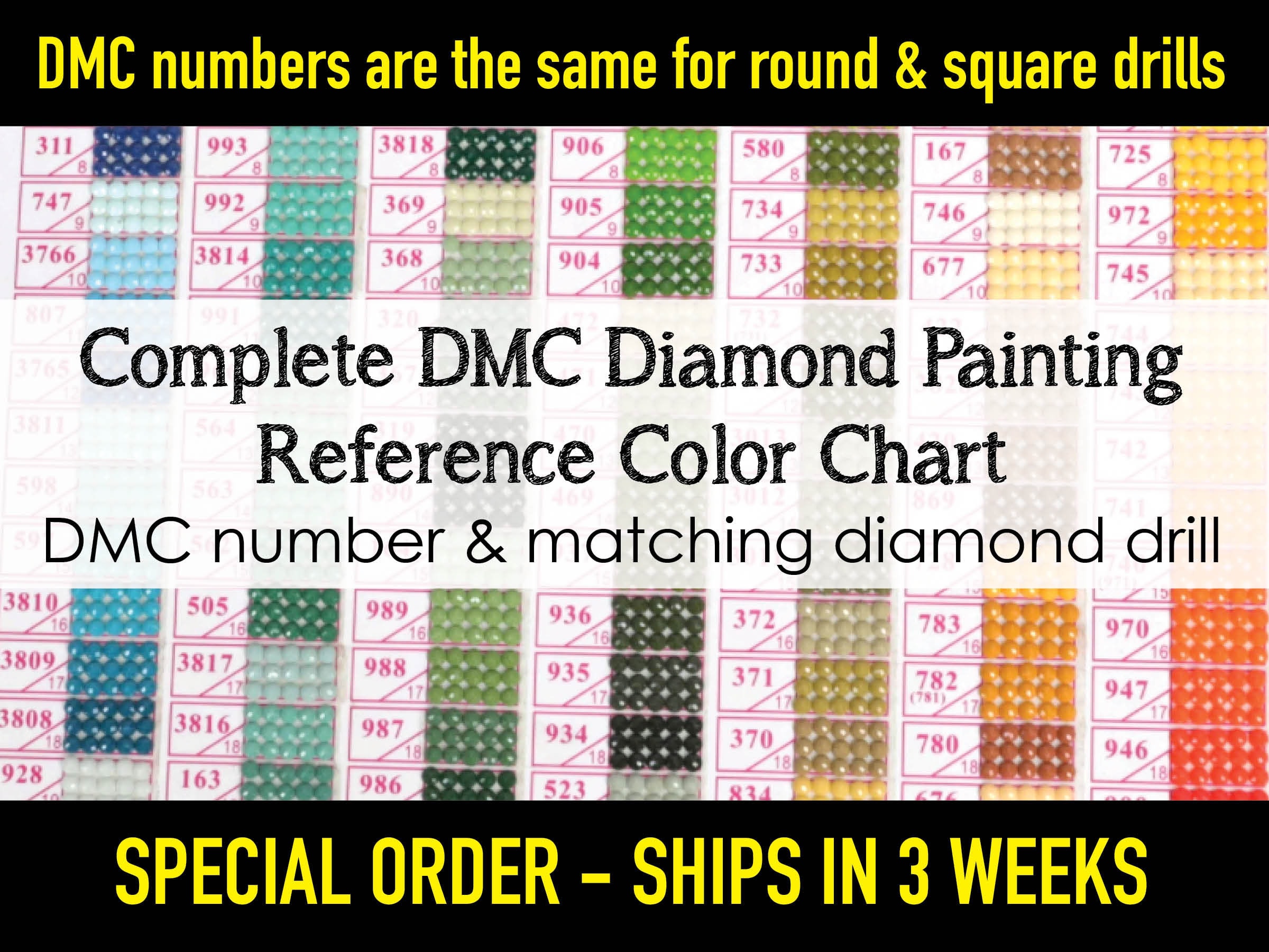 PRINTABLE PDF DMC Color Charts Diamond Painting Drill Color Charts Diamond  Painting Diamond Drill Color Charts Sorted Numerically & Name 