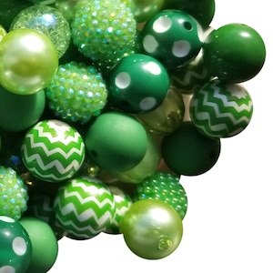 20mm Green Mixed Bubblegum Beads, 20mm Chunky Acrylic Bubble Gum Beads, Mixed, Lot, Bulk, Wholesale, Mix, Variety, 50 Beads Starter Kit