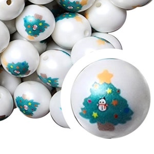 20mm Snowman Christmas Tree Bubblegum Beads, 20mm Chunky Acrylic Bubblegum Beads, Santa, Holiday, Winter, Christmas, Tree, Snowman, Beadable
