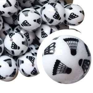 20mm Badminton Shuttlecock Bubblegum Beads, 20mm Chunky Acrylic Bubble Gum Beads, Birdie, Sports, Tennis, Net, Beadable Pens, Beaded