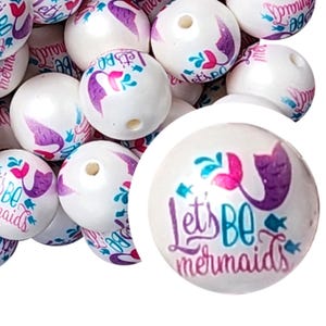 20mm Let&#39;s Be Mermaids Bubblegum Beads, 20mm Chunky Acrylic Bubble Gum Beads, Mermaid Tail, Fish, Scales, Beadable Pens, Beaded Pens