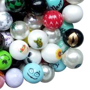 20mm Printed Bead Mix Bubblegum Beads, 20mm Chunky Acrylic Bubble Gum Beads, Mixed, Rainbow, Custom Printed, Variety Pack, Beadable Pens