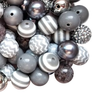 20mm Silver Mixed Bubblegum Beads, 20mm Chunky Acrylic Bubble Gum Beads, Mixed, Lot, Bulk, Wholesale, Mix, Variety, 50 Beads Starter Kit