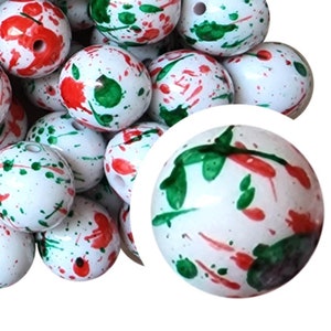 20mm Christmas Paint Splatter Bubblegum Beads, 20mm Chunky Acrylic Bubble Gum Beads, Splash, Paint, Red, Green, Holiday, Christmas, Beadable
