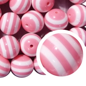 20mm Pink Striped Bubblegum Beads, 20mm Chunky Acrylic Bubble Gum Beads, Pink, Striped, Pink & White, Beads For Crafts, Stripe, Beaded