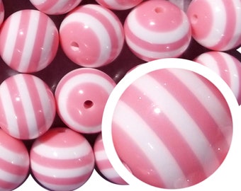 20 mm rosa gestreifte Bubblegum Perlen, 20 mm grobstrick Acryl Kaugummiperlen, Pink, gestreift, rosa & weiß, Perlen für Kunsthandwerk, Streifen, Perlen