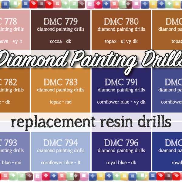 170 Pcs Replacement Resin Diamond Drills Diamond Painting Kits Square Drill Round Drill DMC 778 779 780 781 782 783 791 792 793 794 796 797