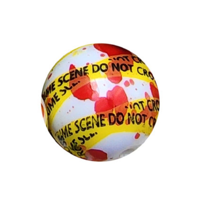 20mm Crime Scene Bubblegum Beads, 20mm Chunky Acrylic Bubble Gum Beads, Crime Scene Tape, Blood, Bloody, Halloween, Murder, Beadable Pens