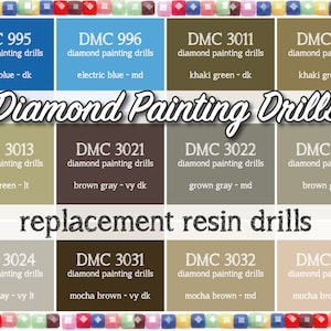 170 Pcs Replacement Resin Diamond Drills Diamond Painting Kits Square Round DMC 995 996 3011 3012 3013 3021 3022 3023 3024 3031 3032 3033