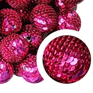 22mm Hot Pink Sequin Mermaid Tail Bubblegum Beads, 22mm Chunky Acrylic Bubble Gum Beads, Sequin, Glitter, Shiny, Hot Pink, Beadable Pens