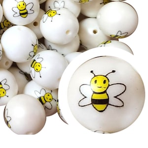 20 mm kauwgomkralen hommel, 20 mm dikke acrylkauwgomkralen, bij, honingbij, zomer, bijen, bloemen, pennen met kralen, pennen met kralen