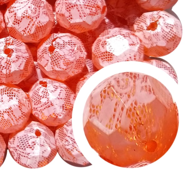 ORANGE FACETED LACE Bubblegum Beads 20mm Chunky Acrylic Bubble Gum Beads Plastic Round Bubblegum Beads Gumball Beads 20mm Bead Craft