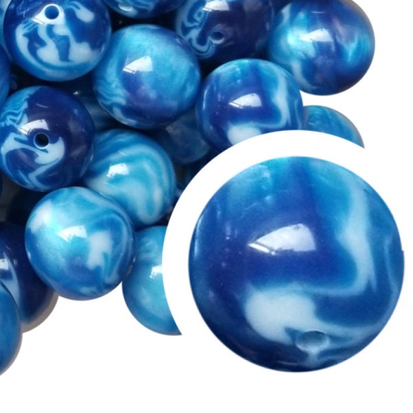 DEEP BLUE OCEAN Bubblegum Beads 20mm Chunky Acrylic Bubble Gum Beads Printed Beads Plastic Round Bubblegum Beads Jewelry Beads 20mm Beads