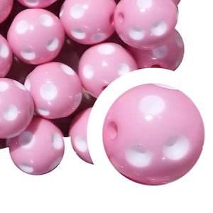 20mm Pink Dots Bubblegum Beads, 20mm Chunky Acrylic Bubble Gum Beads, Pink, Dotted, Opaque, Spots, Beadable Pens, Beaded