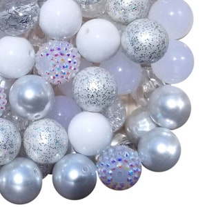 20mm White Mixed Bubblegum Beads, 20mm Chunky Acrylic Bubble Gum Beads, Mixed, Lot, Bulk, Wholesale, Mix, Variety, 50 Beads Starter Kit