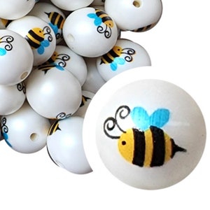 Leuke kauwgomkralen van 20 mm, 20 mm dikke acrylkauwgomkralen, hommel, honingbij, zomer, bloemen, insect, pennen met kralen, kralen