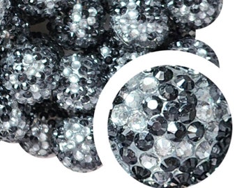 20mm Into The Dark Rhinestone Bubblegum Beads, 20mm Chunky Acrylic Bubble Gum Beads, Black, Grey, Crystal, Rhinestone, Beadable Pens