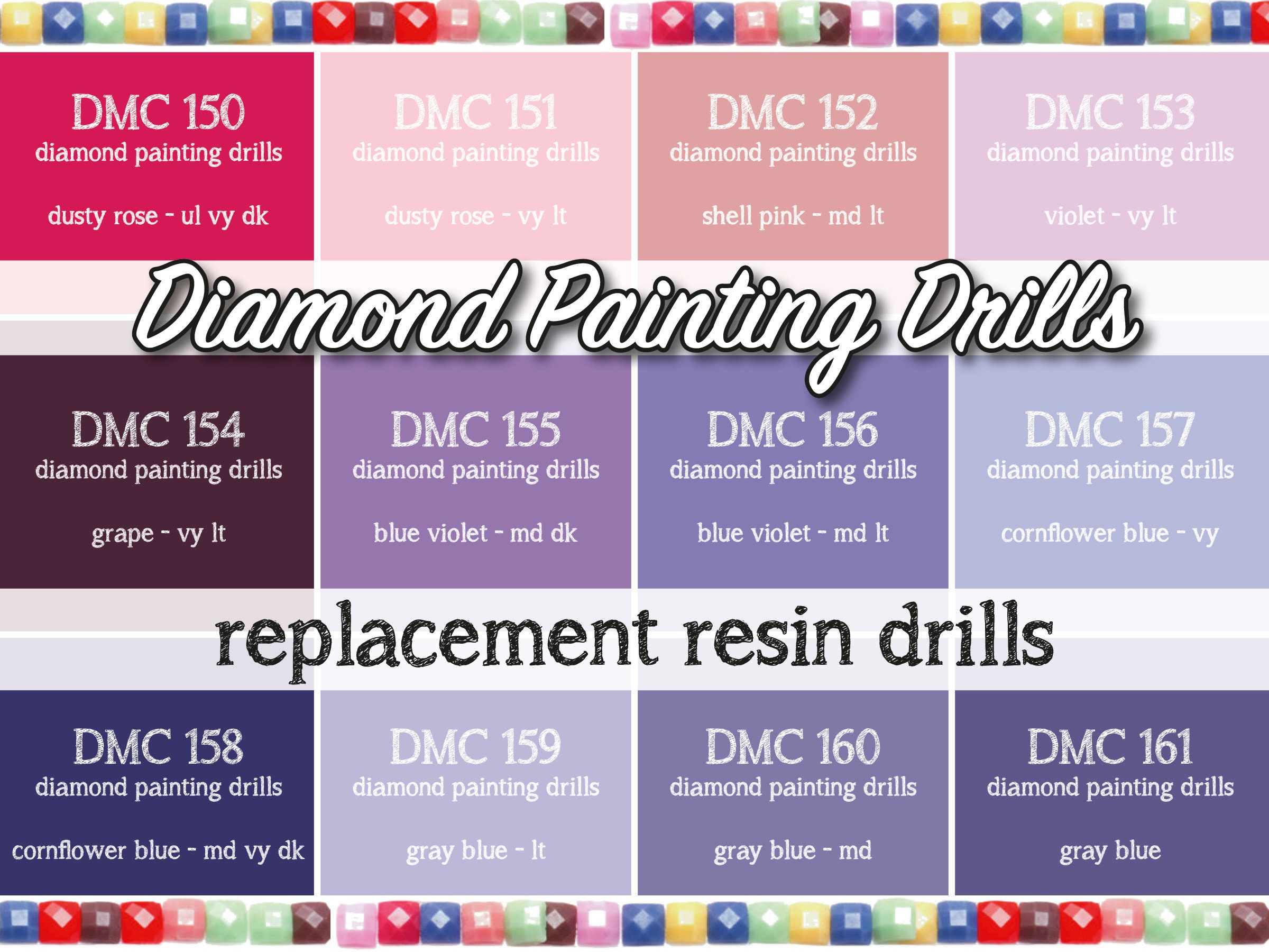 170 Pcs Replacement Resin Diamond Drills Diamond Painting Kits Square Drill  Round Drill DMC 221 223 224 225 300 301 304 307 309 310 311 312 