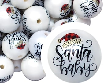 Cuentas de chicle de Papá Noel Bebé de 20 mm, Cuentas de chicle acrílicas gruesas de 20 mm, Papá Noel, Gorro, Navidad, Papá Noel Bebé, Vacaciones, Feliz Navidad, Con cuentas, Para abalorios