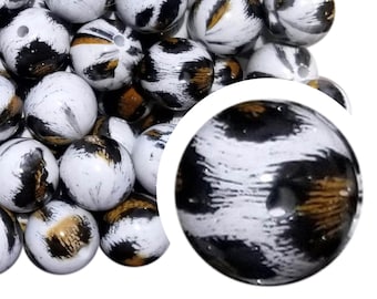 20mm Leopard Fur Bubblegum Beads, 20mm Chunky Acrylic Bubble Gum Beads, Animal Print, Cat, Leopard, Cheetah, Tiger, Animal Fur, Beadable