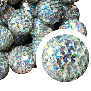 22mm Silver Shimmer Sequin Mermaid Tail Bubblegum Beads, 22mm Chunky Acrylic Bubble Gum Beads,  Sequin, Shiny, Glitter, Crafting, Beadable