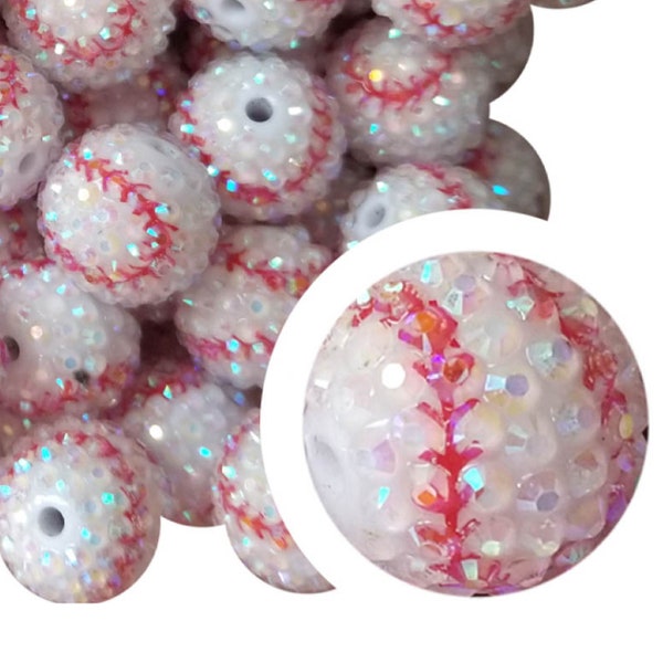 RHINESTONE BASEBALL AB Bubblegum Beads 20mm Chunky Acrylic Bubble Gum Beads Printed Beads Plastic Round Bubblegum Beads Jewelry Beads Sport