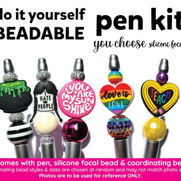 BEADABLE PEN Starter KIT Diy Comes With Bubblegum Beads Silicone Focal Beads To Create Your Own Beaded Pens Silicone Focal Beads Choose Kit