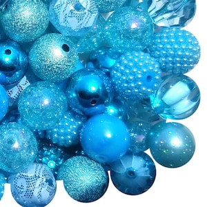 20mm Aqua Mixed Bubblegum Beads, 20mm Chunky Acrylic Bubble Gum Beads, Mixed, Lot, Bulk, Wholesale, Mix, Variety, 50 Beads Starter Kit