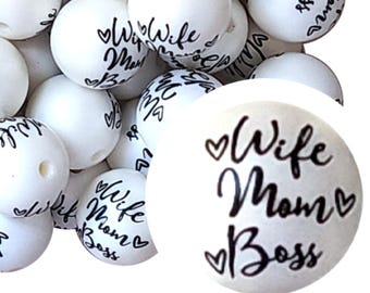 Cuentas de chicle de 20 mm para esposa, mamá y jefa, cuentas de chicle acrílicas gruesas de 20 mm, palabras, familia, mujer, madre, empresaria, bolígrafos para abalorios