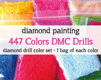 Complete DMC DIAMOND DRILLS Set 447 Colors Resin Diamond Drills Diamond Painting Kits Round Drill Square Drill Replacement Diamond Dotz Art