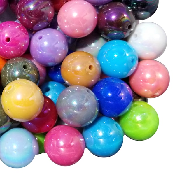 Perles de chewing-gum arc-en-ciel AB 20 mm Grosses perles de chewing-gum acryliques Perles de chewing-gum rondes en plastique Perles de chewing-gum 20 mm Artisanat de perles