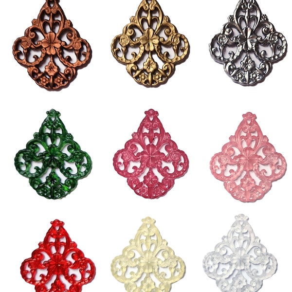 45mm x 55mm Lucite FILIGREE PENDANT Beads Plastic Flower Beads Large Flower Beads for Jewelry Making Floral Beads Craft Supply Pendants