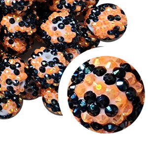 20mm Halloween Rhinestone Bubblegum Beads, 20mm Chunky Acrylic Bubble Gum, Orange, Black, Crystal, Halloween, Spooky, Beadable Pens, Beaded