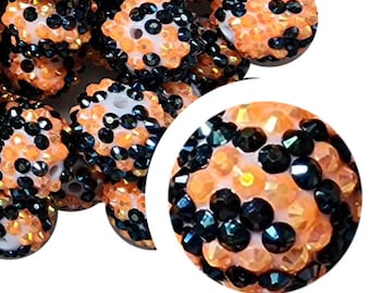 20mm Halloween Rhinestone Bubblegum Beads, 20mm Chunky Acrylic Bubble Gum, Orange, Black, Crystal, Halloween, Spooky, Beadable Pens, Beaded