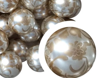 Cuentas de chicle color marfil de 20 mm, cuentas de chicle acrílicas gruesas de 20 mm, flores, hojas, marfil, perla, bolígrafos con cuentas, bolígrafos para abalorios