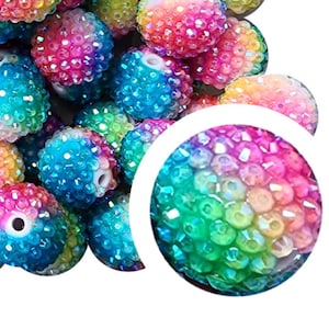 20mm Rainbow Sherbet Rhinestone AB Bubblegum Beads, 20mm Chunky Acrylic Bubble Gum Beads, Rhinestone, Rainbow, Mix, Sherbert, Beadable