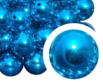 20mm Aqua Blue Metallic Bubblegum Beads, 20mm Chunky Acrylic Bubble Gum Beads, Aqua, Blue, Metallic, Shiny, Solid, Beadable Pens, Beaded