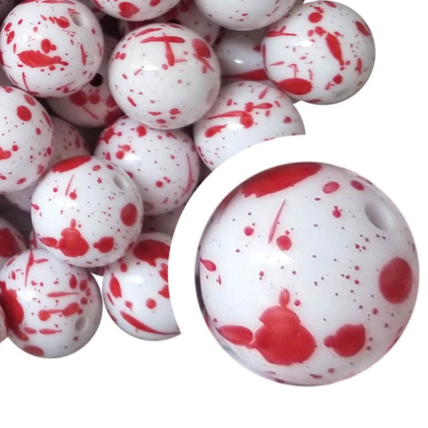 BLOOD SPLATTER HALLOWEEN Bubblegum Beads 20mm Chunky Acrylic Bubble Gum Beads Printed Beads Plastic Round Bubblegum Beads Jewelry 20mm Beads