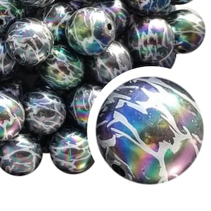 IRIDESCENT LIGHTNING Bubble Gum Beads 20mm Chunky Acrylic Bubble Gum Beads Printed Beads Round Bubblegum Beads Jewelry Beads 20mm Beads