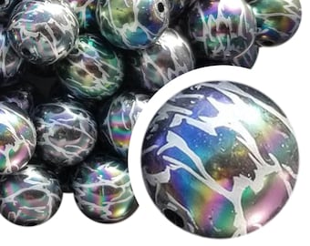 20mm Iridescent Lightning Bubblegum Beads, 20mm Chunky Acrylic Bubble Gum Beads, Sliver, Black, Static Lightning, AB, Beadable Pens