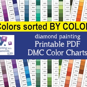 AFDRUKBARE PDF DMC-kleurenkaarten Diamantschilderij Boor Kleurenkaart Schilderen met diamanten Kits Diamantboren Kleur Print uw eigen kleurenkaart