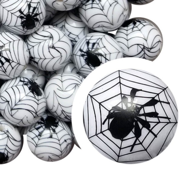 White BLACK WIDOW SPIDER Bubblegum Beads 20mm Chunky Acrylic Bubble Gum Beads Printed Beads Plastic Round Bubblegum Beads 20mm Beads