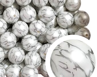 Cuentas de chicle de rayo blanco de 20 mm, cuentas de chicle acrílicas gruesas de 20 mm, perla, plata, agrietadas, mármol, bolígrafos con cuentas, aptos para abalorios