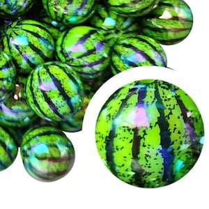 20mm Light Green Whole Watermelon AB Bubblegum Beads, 20mm Chunky Acrylic Bubble Gum Beads, Watermelon, Pumpkin, Fruit, Green, Beaded Pens