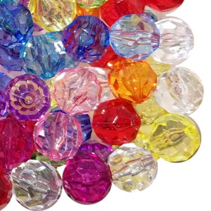 20mm Rainbow Faceted Bubble Gum Beads, 20mm Chunky Acrylic Bubble Gum Beads, Faceted, Rainbow, Transparent, Mixed, Mix, Beadable Pens