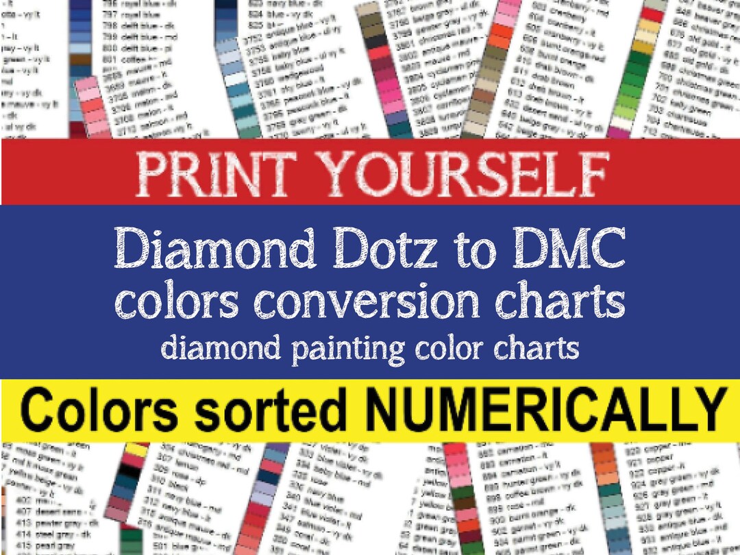 PRINTABLE PDF Diamond Dotz To DMC Colors Conversion Charts Diamond