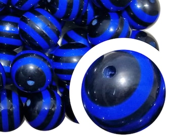 20mm Black & Blue Striped Bubblegum Beads, 20mm Chunky Acrylic Bubble Gum Beads, Striped, Beaded Pens, Keychains, Lanyards