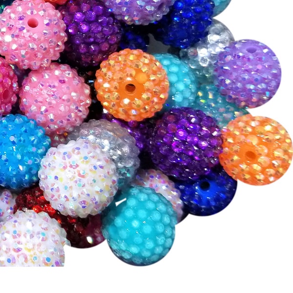 Perles de chewing-gum AB arc-en-ciel avec strass 20 mm Grosses perles de chewing-gum en acrylique Perles rondes de chewing-gum en plastique 20 mm