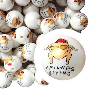 Perline Bubblegum a forma di testa di tacchino Friends da 20 mm, perline Bubblegum acriliche spesse da 20 mm, Friends Show, tacchino, festività, Ringraziamento, penne con perline